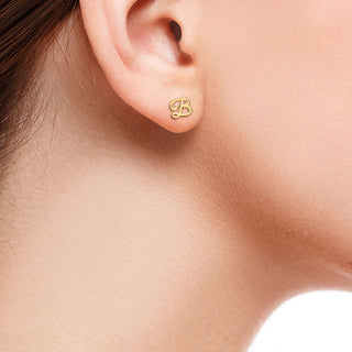 14K Gold over Sterling Uppercase Script Initial Button Earring