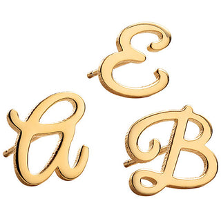 14K Gold over Sterling Uppercase Script Initial Button Earring