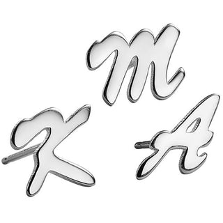 Sterling Silver Uppercase Script Initial Button Earring