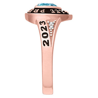 Ladies' 14K Rose Gold over Sterling Traditional Heart Birthstone with CZ Accents Class Ring