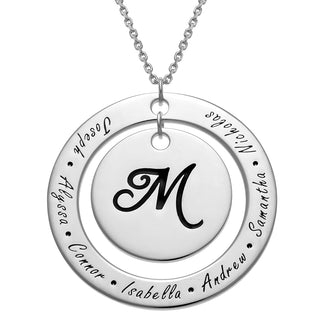 Silver Plated Engraved Initial and Family Name Necklace