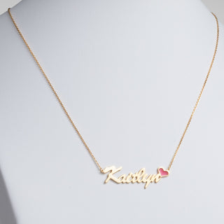 14K Gold Plated Script Name with Enamel Heart Necklace