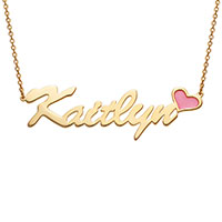 14K Gold Plated Script Name with Enamel Heart Necklace