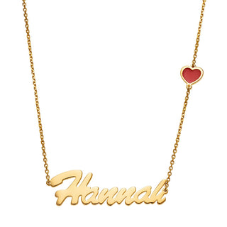 14K Gold Plated Script Name with Enamel Heart Necklace