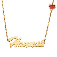 14K Gold Plated Script Name with Enamel Heart Necklace