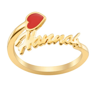 14K Gold Plated Script Name with Enamel Heart Bypass Ring