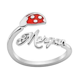 Silver Plated Silver Plated Script Name with Enamel Ladybug Bypass Ring