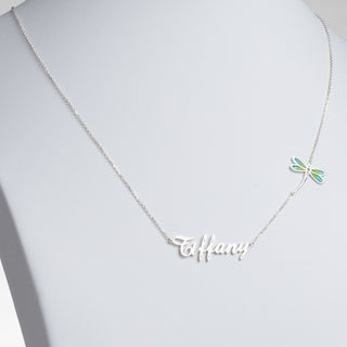 Script Name with Enamel Dragonfly Necklace