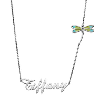 Script Name with Enamel Dragonfly Necklace