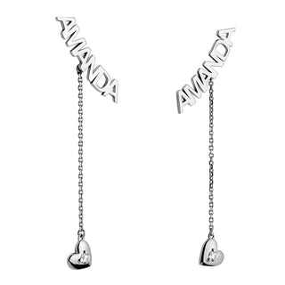 Sterling Silver Name with Birthstone Heart Dangle Crawler Earrings