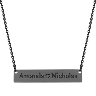 Stainless Steel Double Name with Heart Bar Necklace