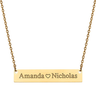 Stainless Steel Double Name with Heart Bar Necklace