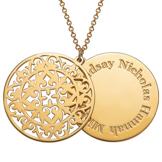 14K Gold Plated Personalized Mandala Double Disc Family Name Necklace