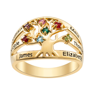 14K Gold Plated Name and Birthstone Family Tree Ring