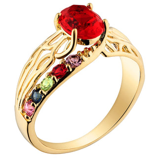 14K Gold Plated Mother's and Family Oval Birthstone Ring