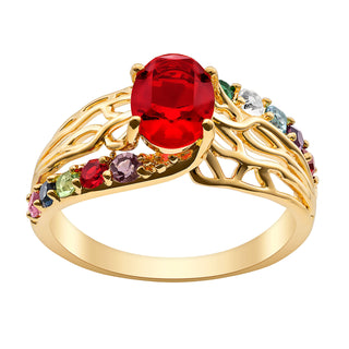 14K Gold Plated Mother's and Family Oval Birthstone Ring