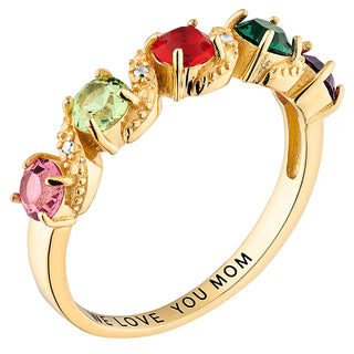 14K Gold Plated Family Birthstone and Diamond Accent Ring