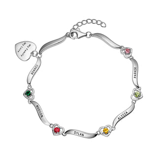 Family Name and Birthstone Bracelet with Heart Charm