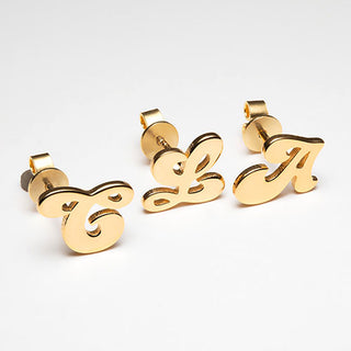 14K Gold Plated Initial Button Earrings