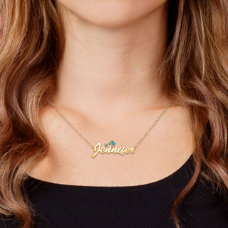 14K Gold Plated Script Name Necklace with Pink and Blue Enamel Butterfly