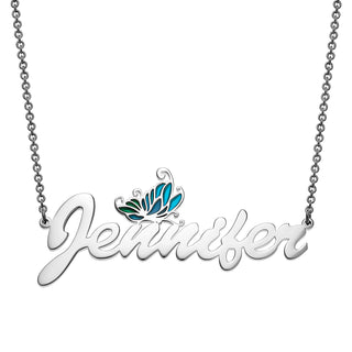 Script Name Necklace with Multicolor Blue Enamel Butterfly