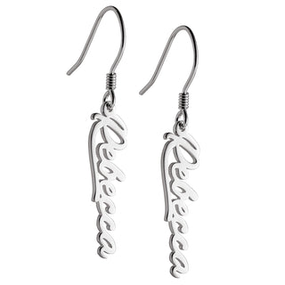 10K White Gold Script Name Dangle Earrings