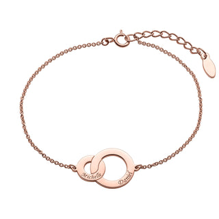 14K Rose Gold over Sterling Engraved Names Interlocking Circles Bracelet