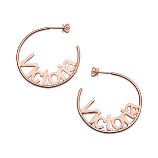 Personalized 14K Rose Gold over Sterling Nameplate Medium Post Hoop Earrings