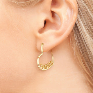 14K Gold Plated Personalized Nameplate Small Heart Hoop Earrings