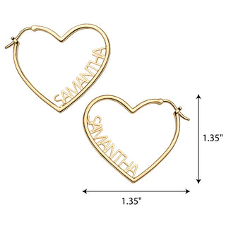 14K Gold Plated Personalized Nameplate Small Heart Hoop Earrings