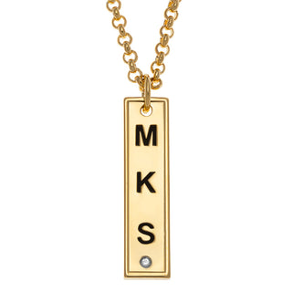 14K Gold Plated Personalized 3 Zodiac Signs Initial Bar Necklace