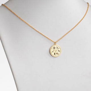 14K Gold Plated Personalized 3 Zodiac Signs Name Disc Necklace