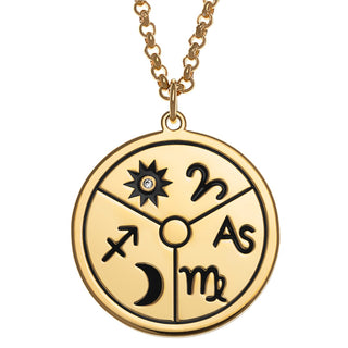 14K Gold Plated Personalized 3 Zodiac Signs Name Disc Necklace