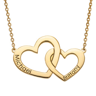 14K Gold over Sterling Engraved Interlocking Heart Necklace