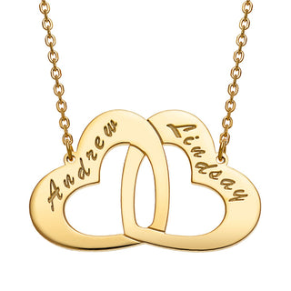 14K Gold over Sterling Engraved Interlocking Heart Necklace