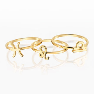 14K Gold over Sterling Cutout Zodiac Stack Ring Set of 3