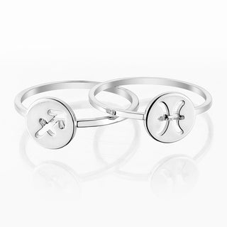 Sterling Silver Cutout Disc Zodiac Stack Ring Set of 2