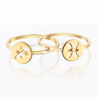 14K Gold over Sterling Cutout Disc Zodiac Stack Ring Set of 2