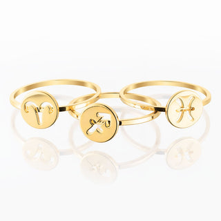 14K Gold over Sterling Cutout Disc Zodiac Stack Ring Set of 3