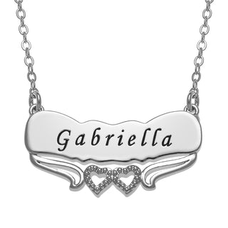 Engraved Name with Double Hearts Plaque Necklace