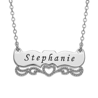 Engraved Name with Heart Scroll Plaque Necklace