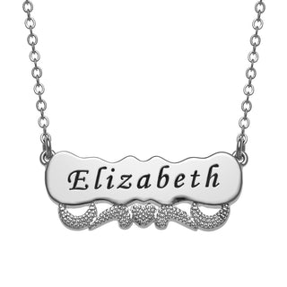 Engraved Name with Heart Scroll Plaque Necklace