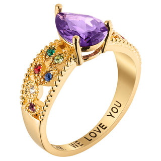 14K Gold Plated Mother's Pear Family Birthstone Ring