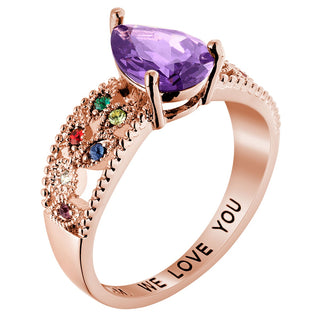 14K Rose Gold Plated Mother's Pear Family Birthstone Ring