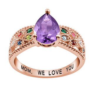 14K Rose Gold Plated Mother's Pear Family Birthstone Ring