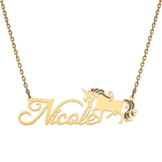 Stainless Steel Fancy Script Name with Unicorn Necklace