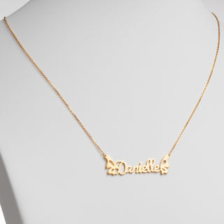 14K Gold over Sterling Script Name With Butterflies Necklace