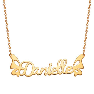 14K Gold over Sterling Script Name With Butterflies Necklace