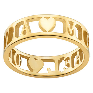 14K Gold over Sterling Double Name with Hearts Band Ring