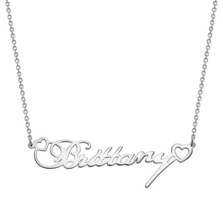 Sterling Silver Fancy Script Name with Hearts Necklace